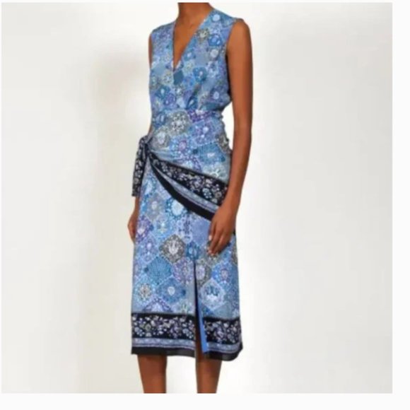 NWT ALTUZARRA Sade Wrapped Silk Midi Dress In Blue Size 38 - Picture 9 of 9
